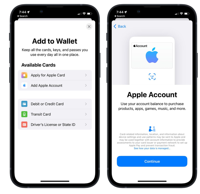 府谷苹果手机维修分享iOS 15.5钱包App如何添加 Apple 账户 